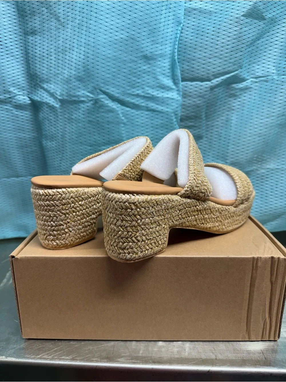 Woven Espadrille Platform Slide Sandal - Natural Beige